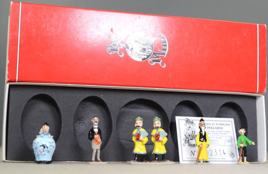 Pixi Mini Serie Tintin Set 2121 "Lotus Bleu" 1995 6x Metal Figurines RARE