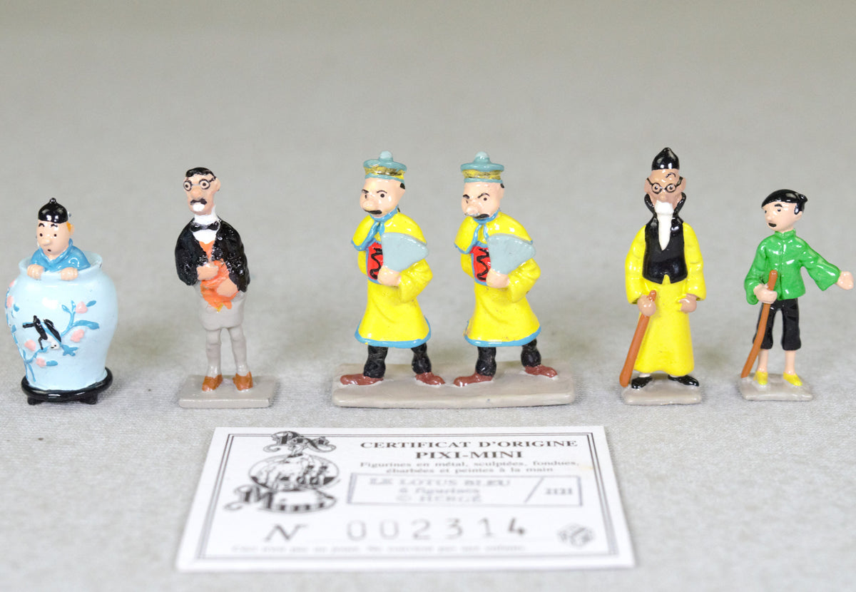 Pixi Mini Serie Tintin Set 2121 "Lotus Bleu" 1995 6x Metal Figurines RARE