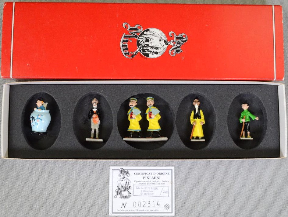 Pixi Mini Serie Tintin Set 2121 "Lotus Bleu" 1995 6x Metal Figurines RARE