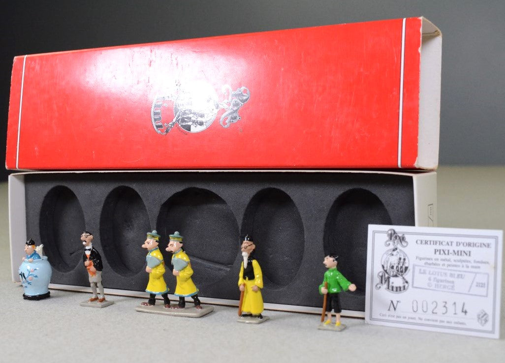 Pixi Mini Serie Tintin Set 2121 "Lotus Bleu" 1995 6x Metal Figurines RARE