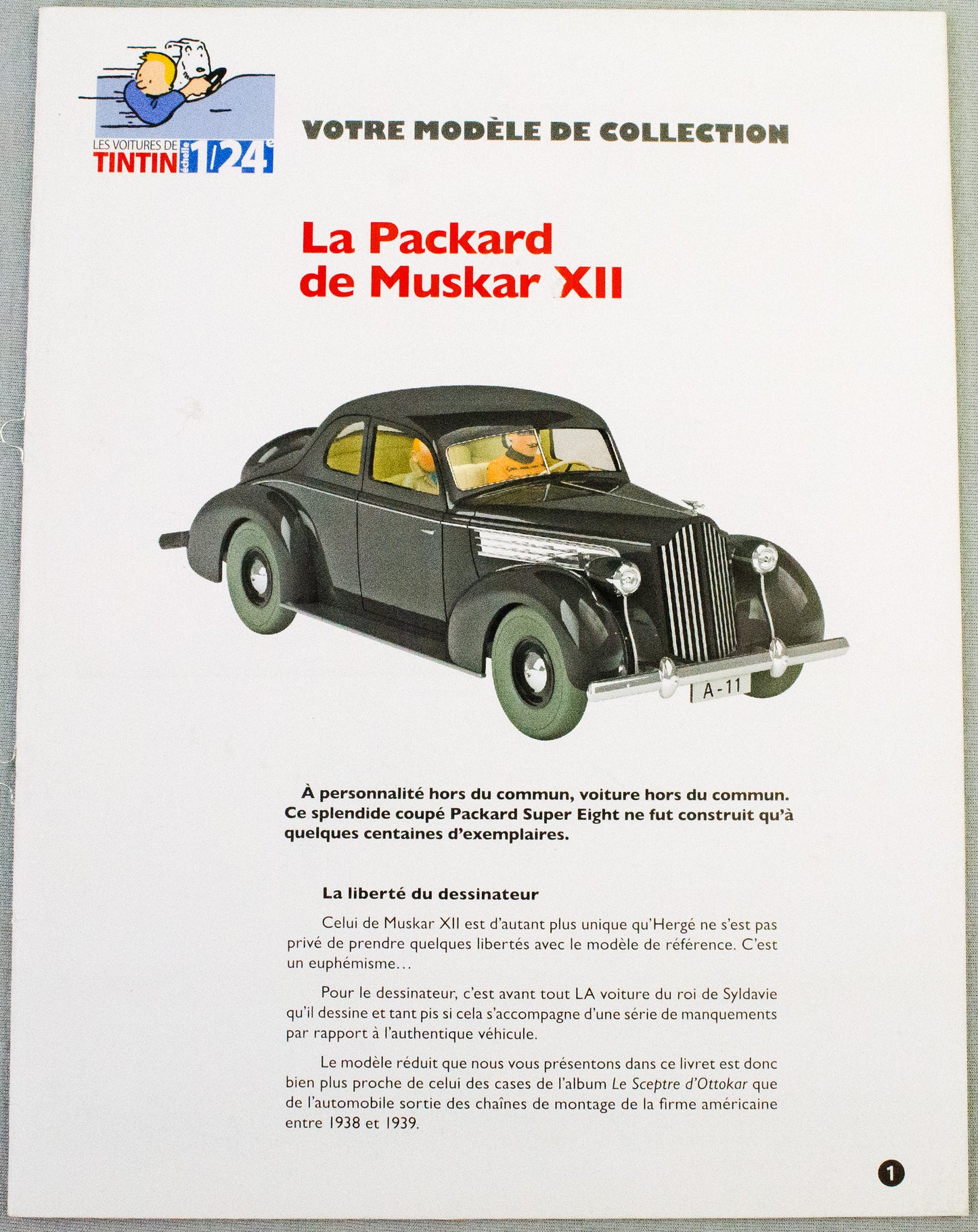 Hachette Tintin 1/24 Car #28 Packard 6 - King Ottokar's Sceptre - Herge Voiture Figure