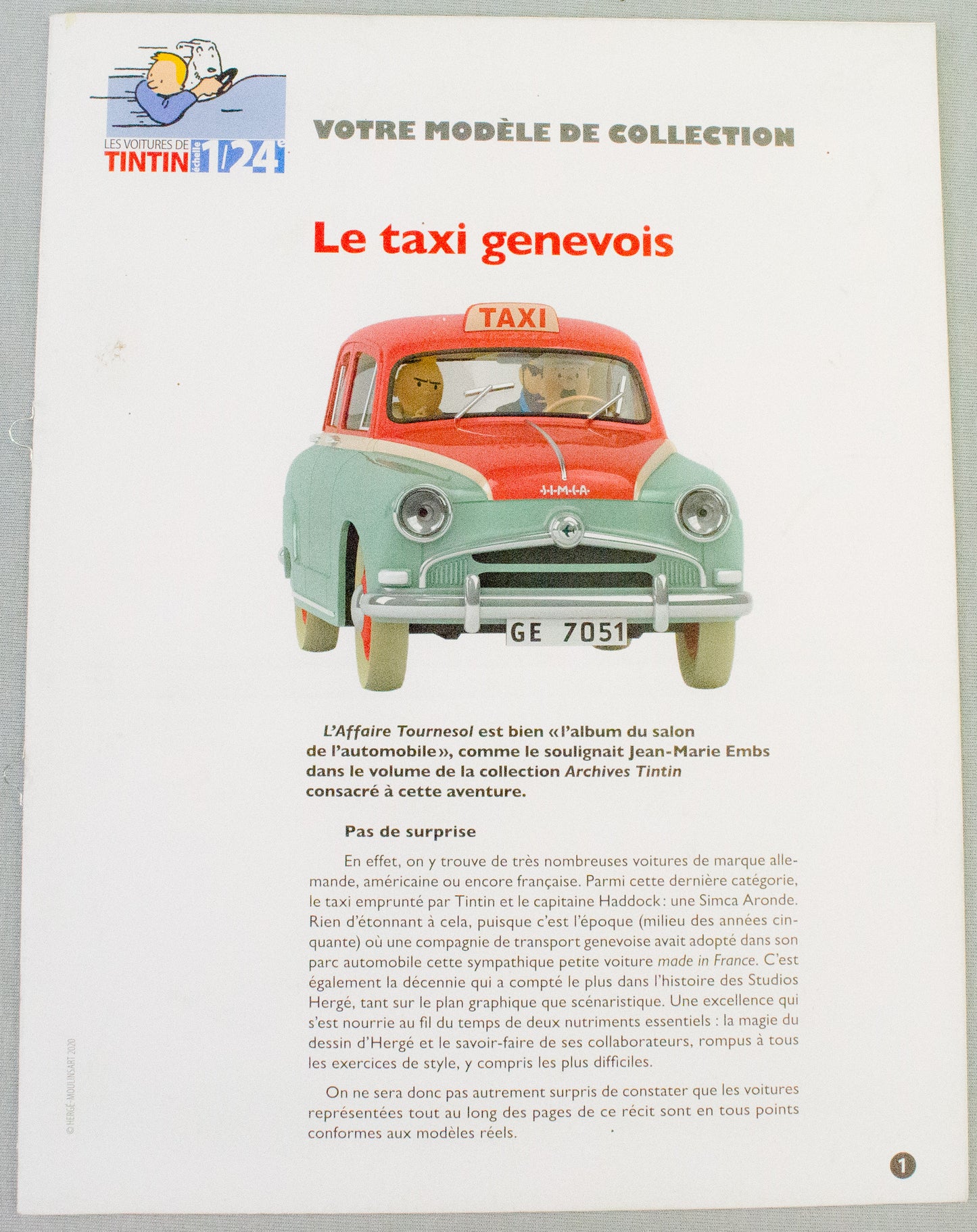 Hachette Tintin 1/24 Car #29 Simca Taxi - Calculus Affair Herge Vouiture Figure