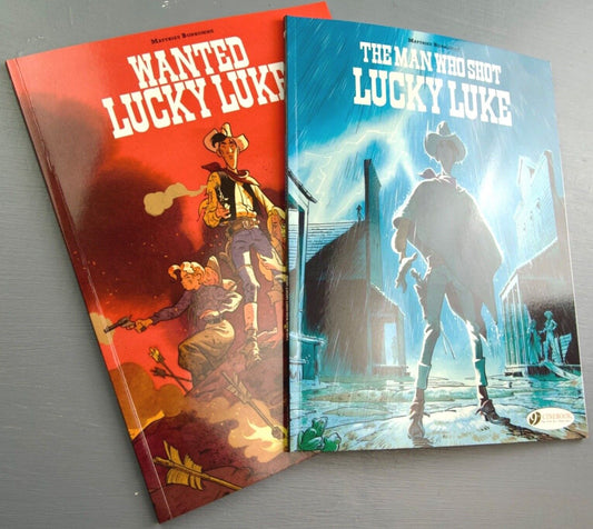 Lucky Luke Matthieu Bonhomme Set of 2 WANTED/Man Who Shot Cinebook Paperback Comic