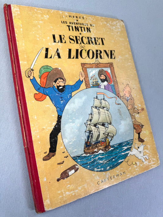 Le Secret de la Licorne 1956 Vintage red cloth Hardback Edition B20bis Herge Tintin Comic Book