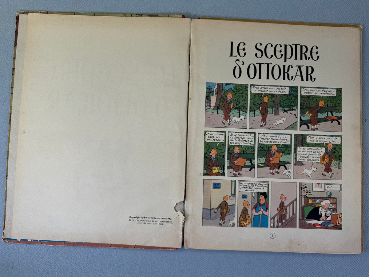 Le Sceptre D' Ottokar 1948 Vintage red cloth Hardback Edition B2 Tintin Comic Book