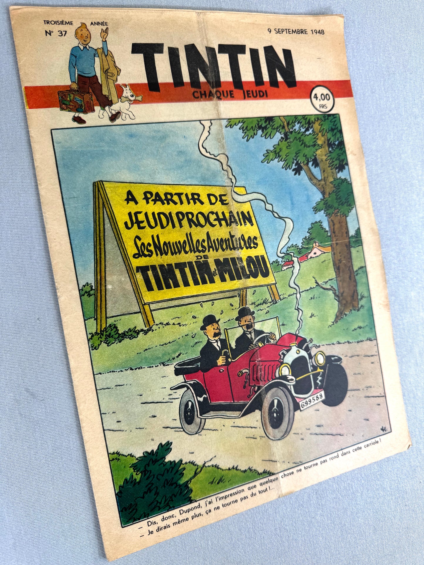 Journal Tintin Issue 37: 1948 Herge Cover Edition HB Vintage Comic EO Couverture