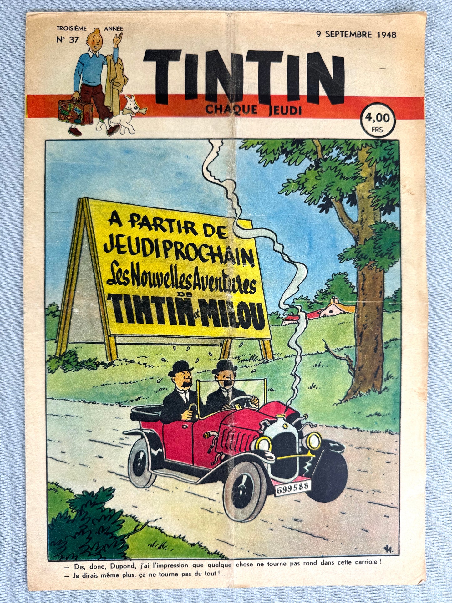 Journal Tintin Issue 37: 1948 Herge Cover Edition HB Vintage Comic EO Couverture