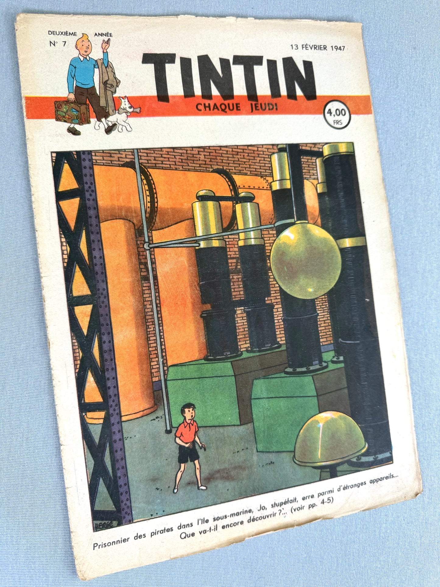 Journal Tintin Issue 7: 1947 Herge Cover Edition HB Vintage Comic EO Couverture