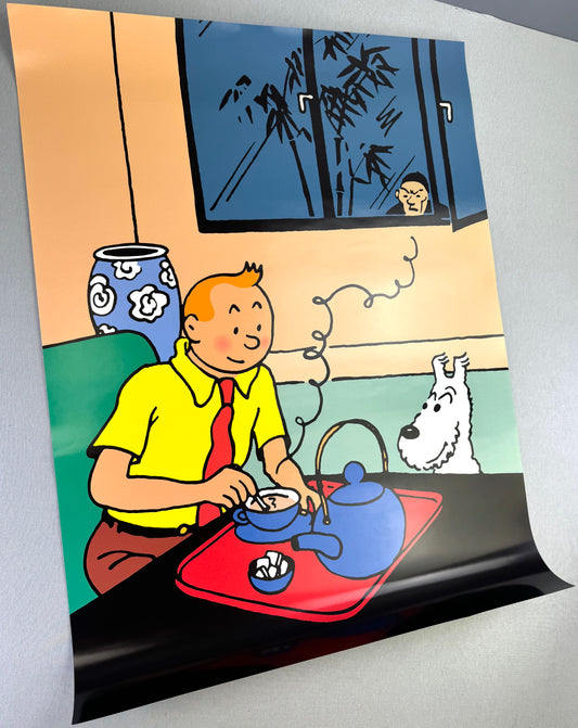 Rare Ltd Moulinsart Poster: Tintin Taking Tea: The Blue Lotus 23010 60x80cm Herge