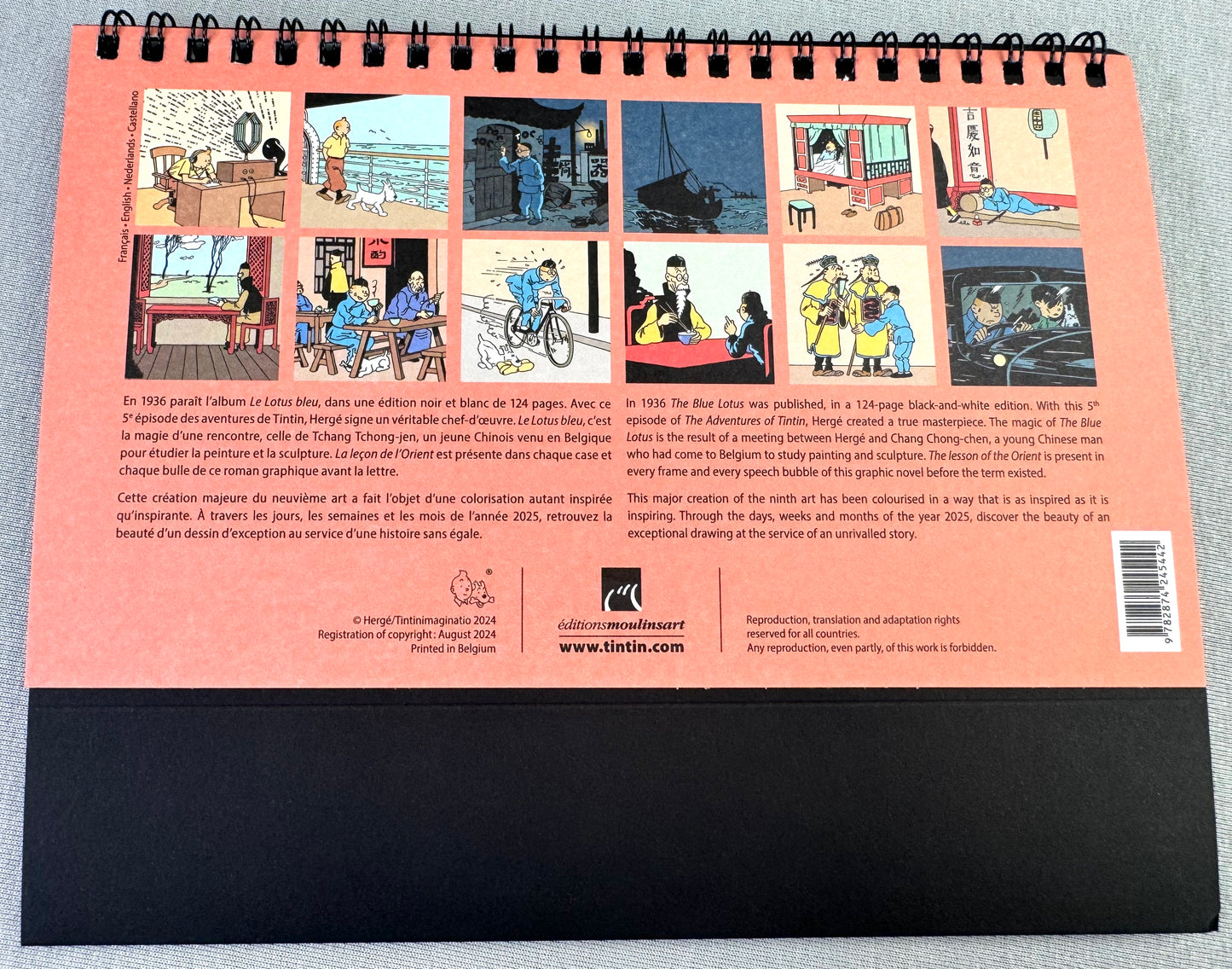 2025 Tintin Desk Calendar by Moulinsart: 21 x 12.5cm Herge Iconic Blue Lotus Artwork Diary