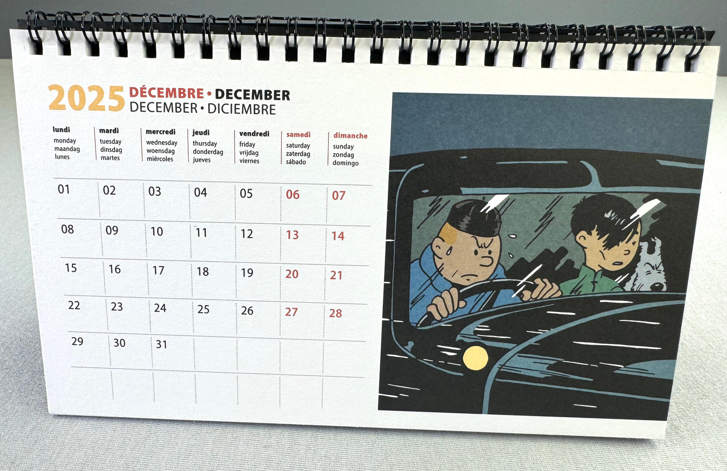 2025 Tintin Desk Calendar by Moulinsart: 21 x 12.5cm Herge Iconic Blue Lotus Artwork Diary