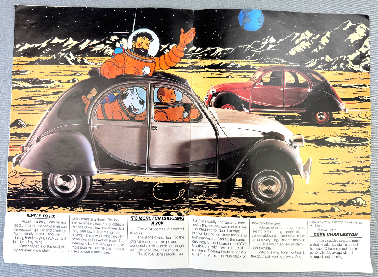 Rare 1984 Citroen Tintin Car Brochure: Journey to Planet 2CV6 by Herge Comic