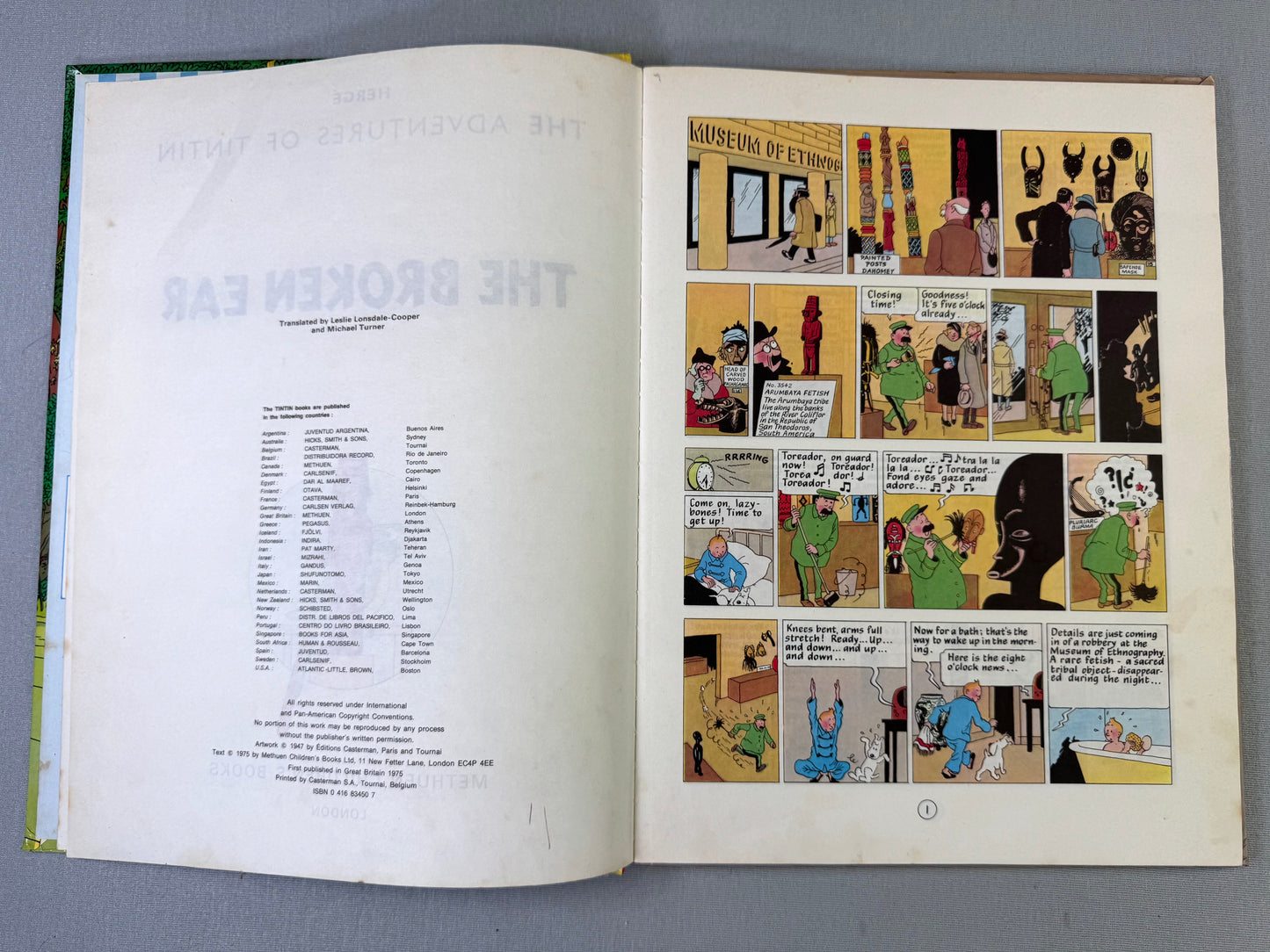 THE BROKEN EAR Methuen 1975 1st Edition Hardback Rare Vintage Tintin book Herge EO