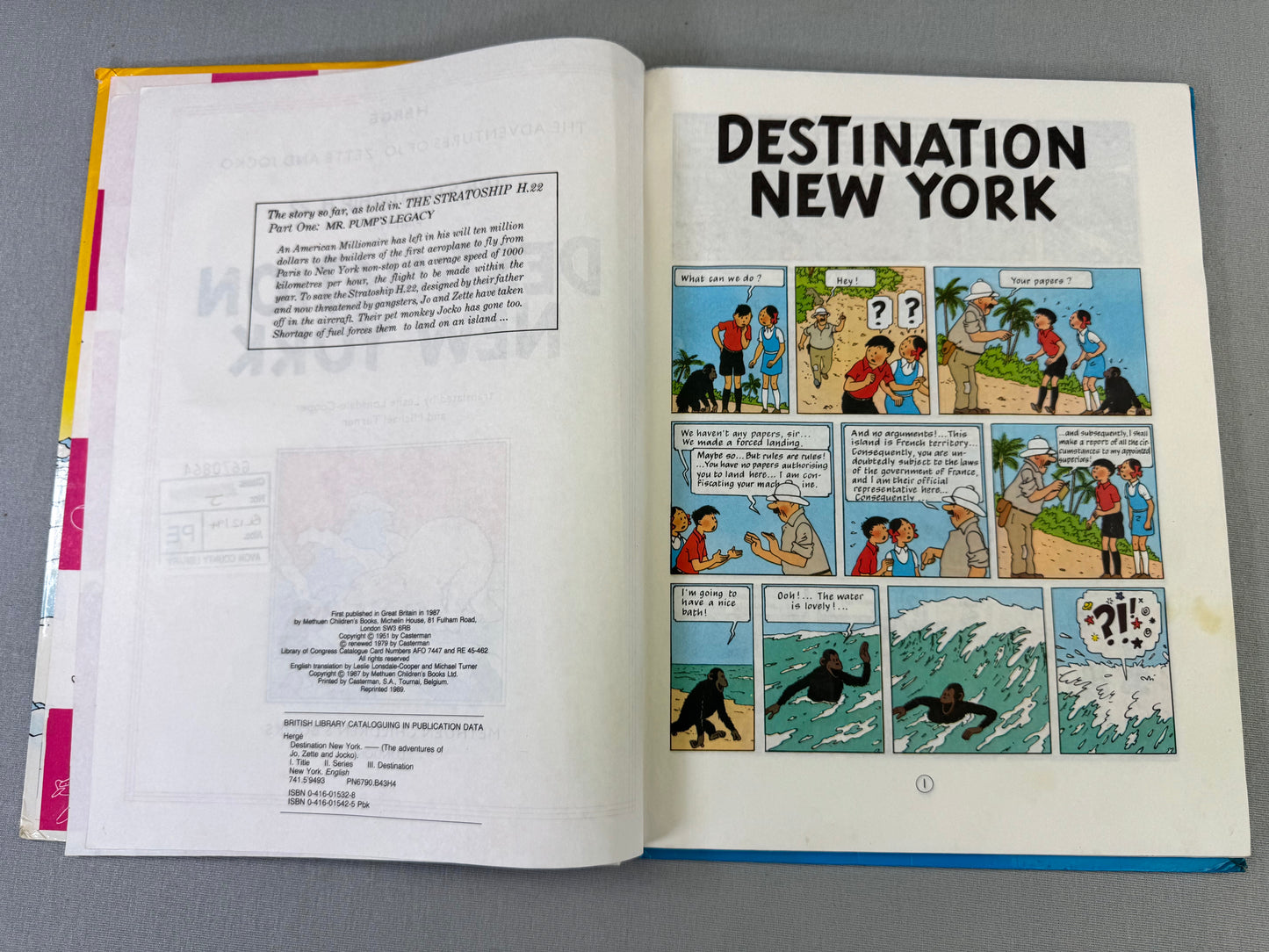 Destination New York 1989 Methuen 2nd UK Edition Hardback Herge Jo Zette Tintin