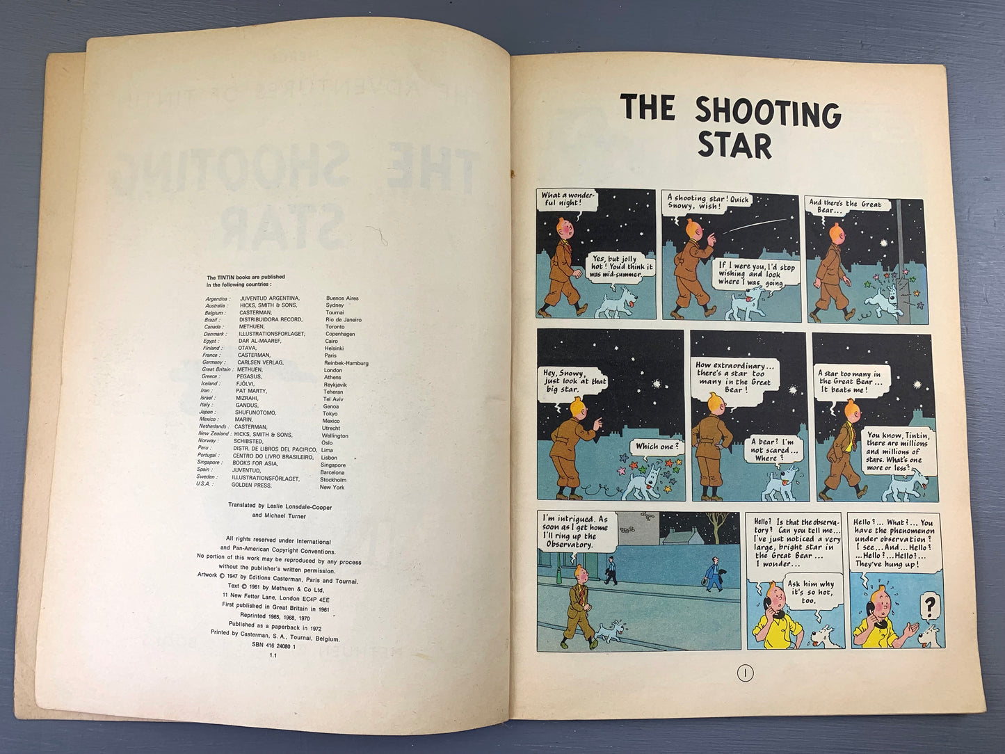 The Shooting Star - Methuen 1972 1st UK Paperback Edition Rare Tintin Book Herge