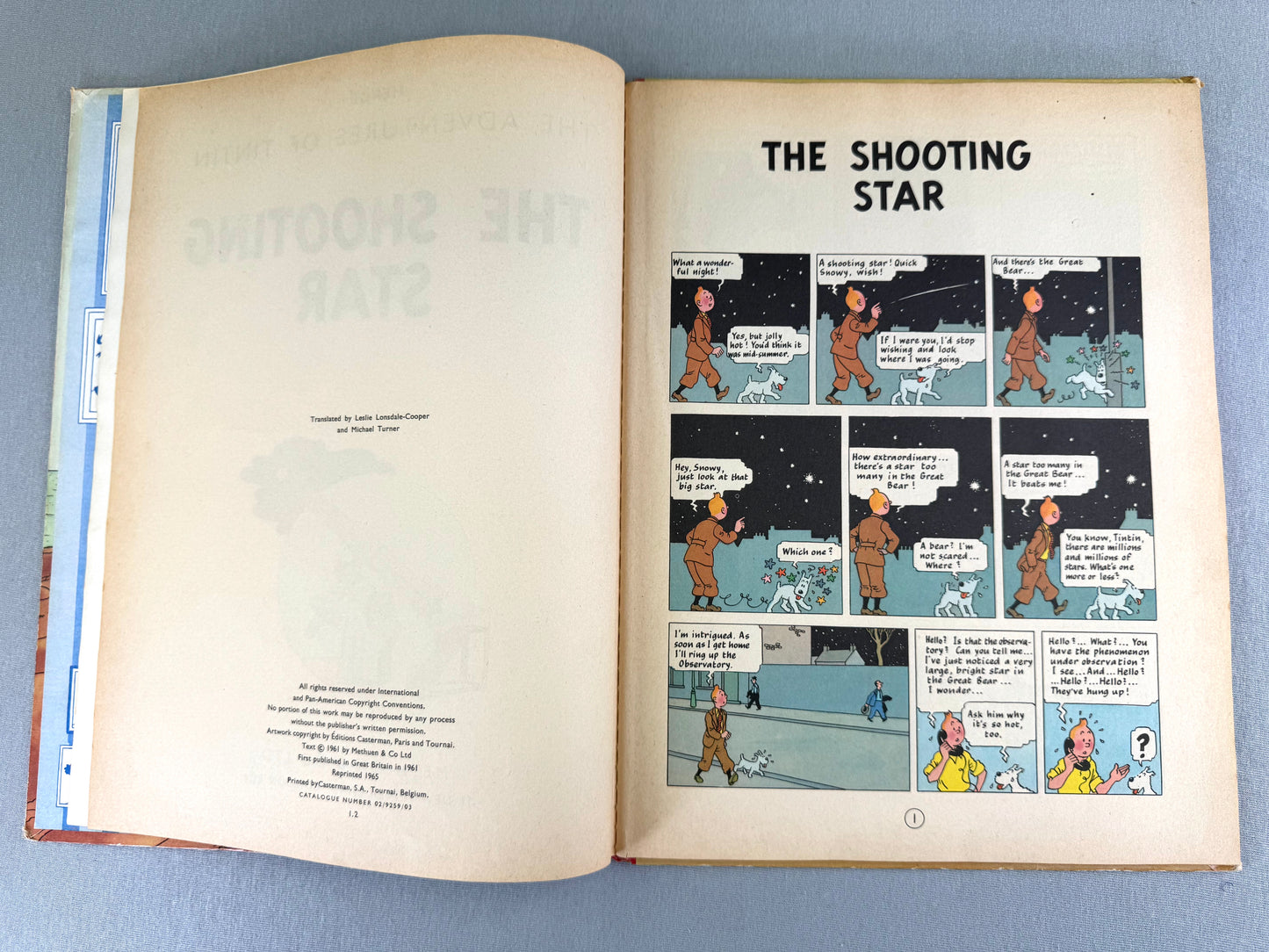 The Shooting Star Methuen UK 2nd Reprint Edition 1965 Hardback Tintin Book Herge