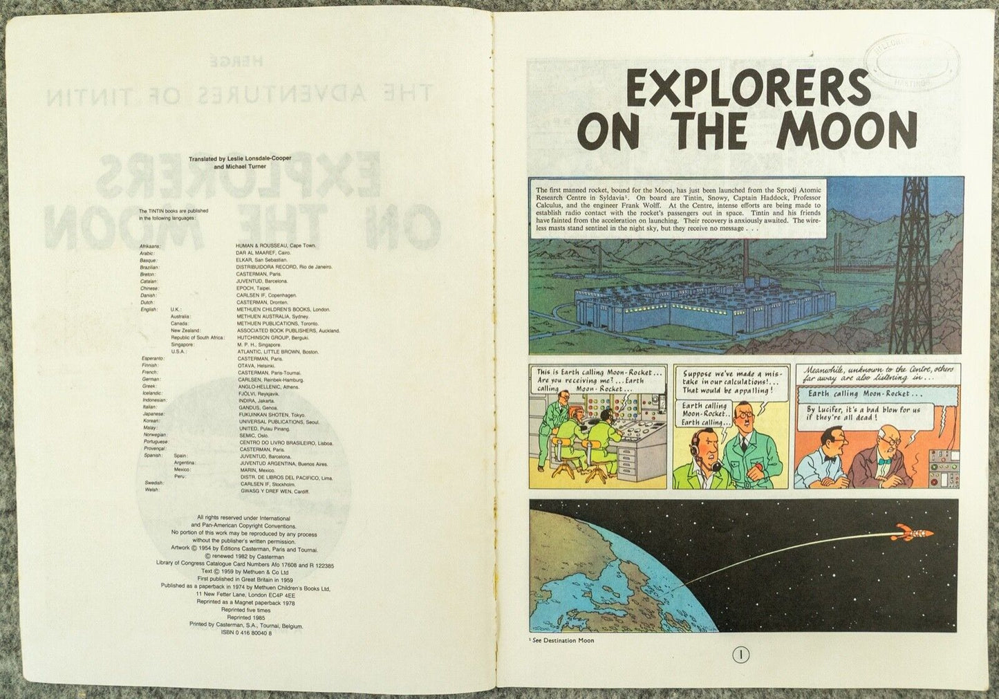 Explorers on the Moon - Tintin Magnet UK Paperback Edition Book 1980s
