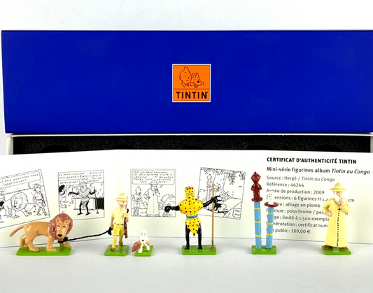 Pixi Mini Serie Tintin Set 46244 "Tintin Au Congo" 2009 6x Metal Figurines RARE