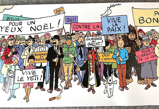 LARGE 180x29cm Tintin Poster Frieze - Carte De Voeux 1972 Ltd Edition Moulinsart