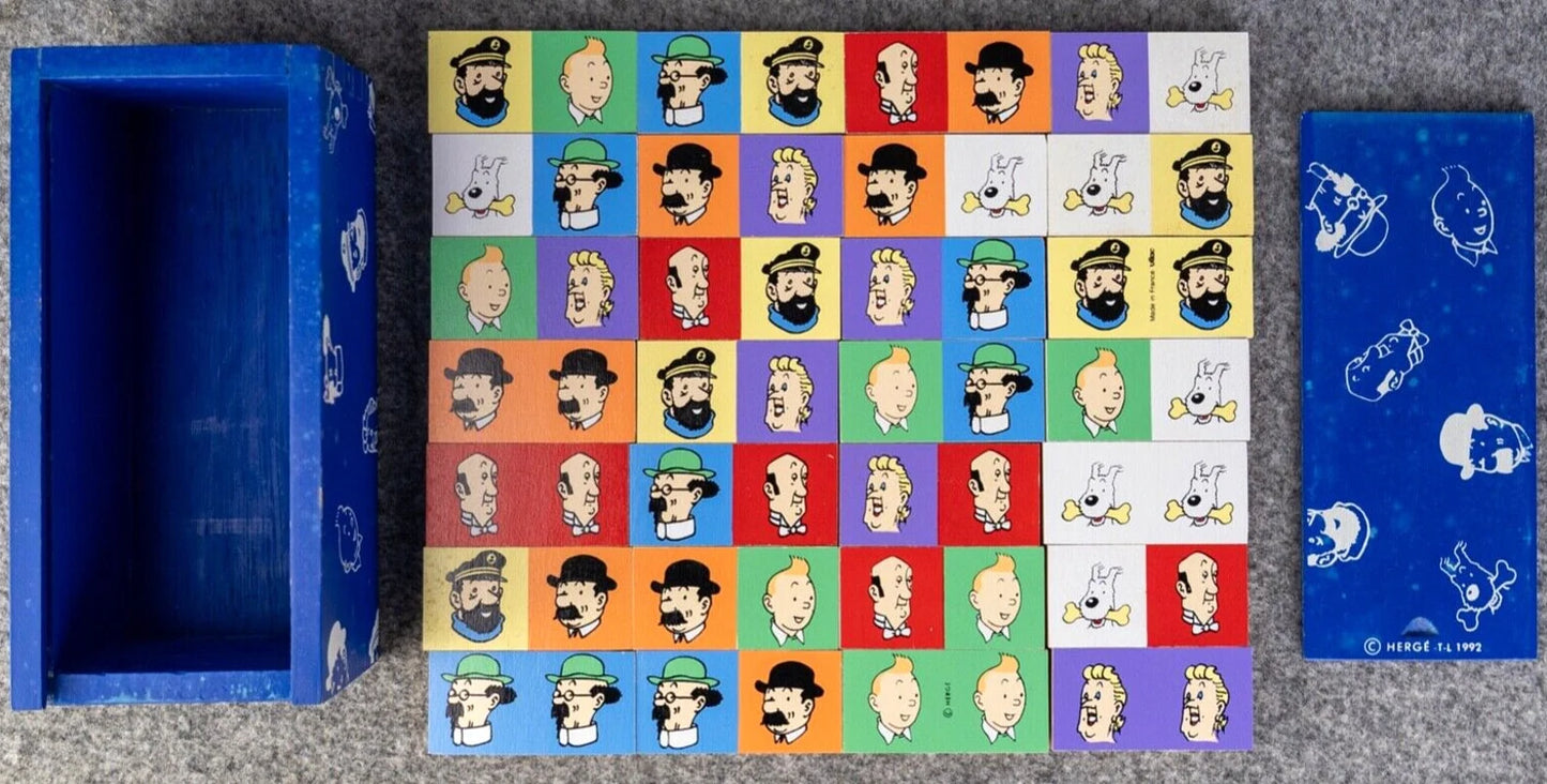 Vintage Vilac Wooden Tintin Dominoes Set 1992 Boxed & Complete characters