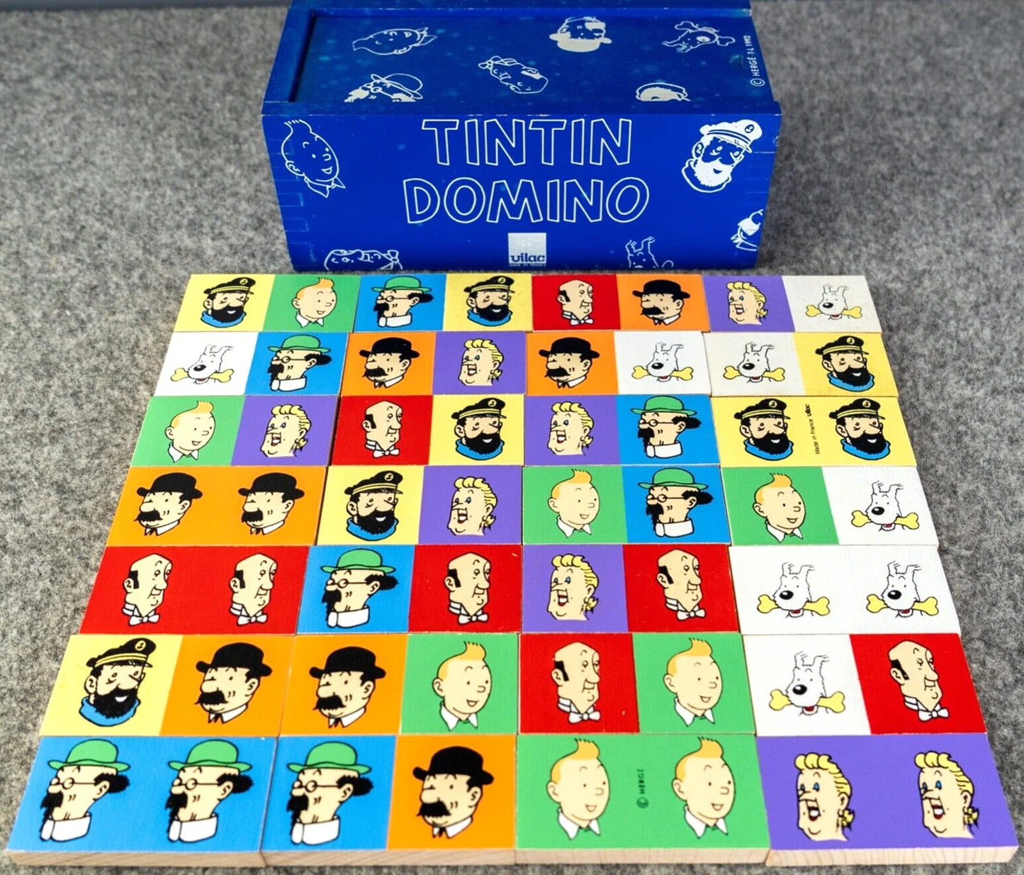 Vintage Vilac Wooden Tintin Dominoes Set 1992 Boxed & Complete characters