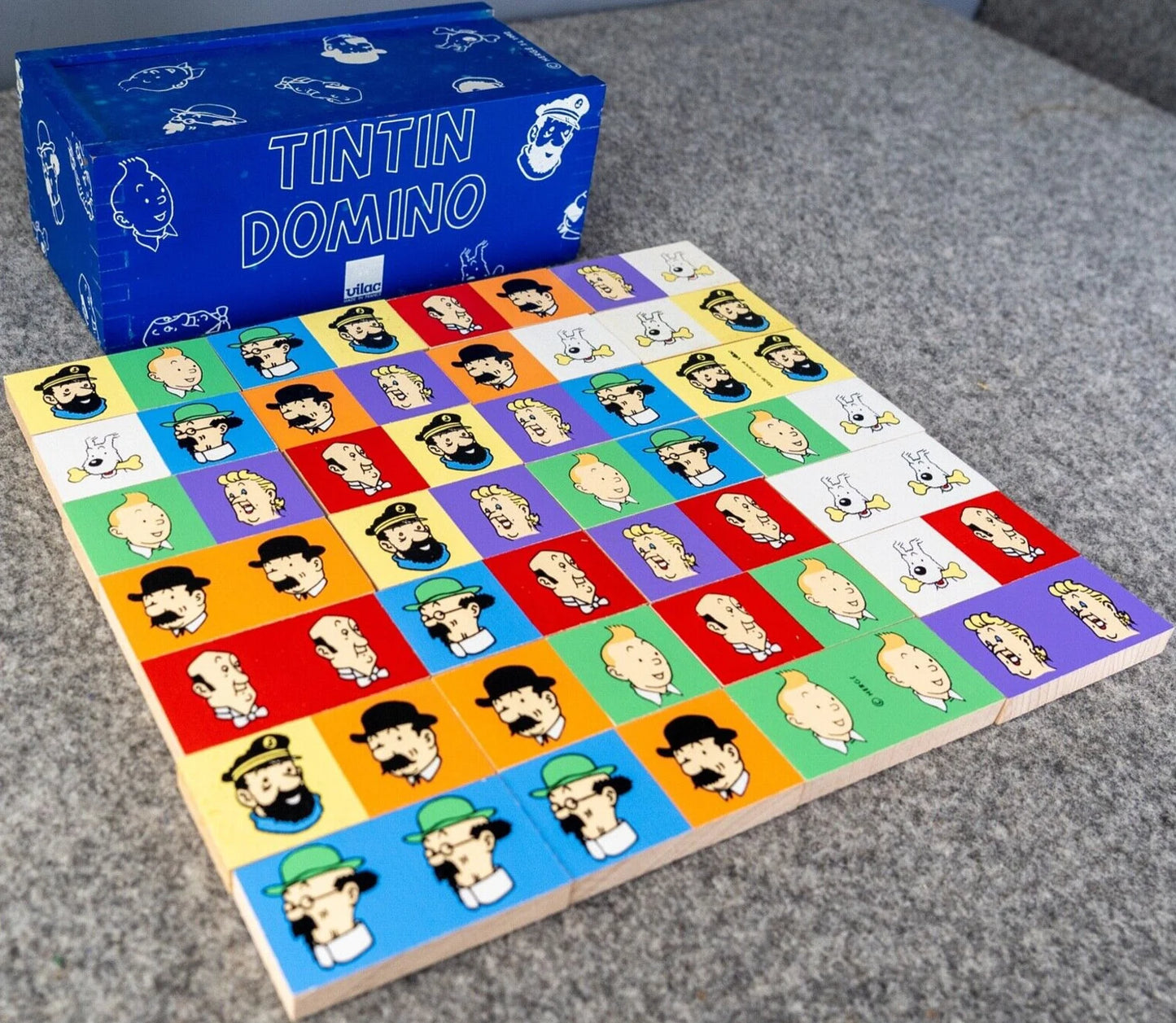 Vintage Vilac Wooden Tintin Dominoes Set 1992 Boxed & Complete characters