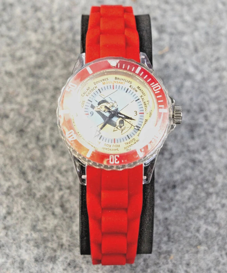 Moulinsart "Tintin Time" Watch 82414 Soviets Plane Red strap Ladies wristwatch