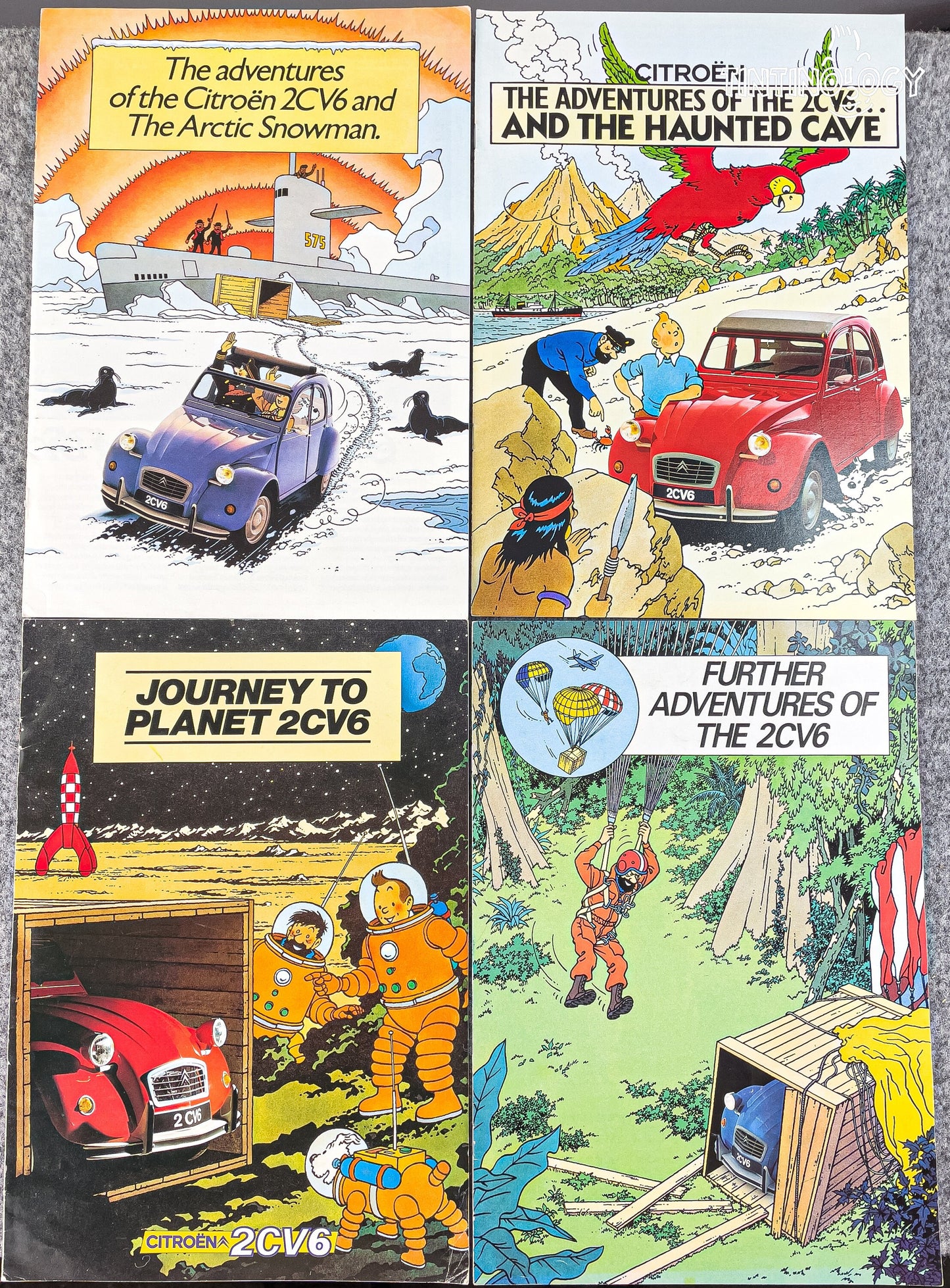 Rare 1980's Citroen Tintin Car Brochures Vols 1-4 Adventures of 2CV6 FULL SET Herge