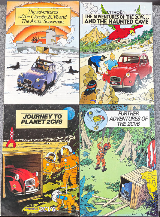 Rare 1980's Citroen Tintin Car Brochures Vols 1-4 Adventures of 2CV6 FULL SET Herge