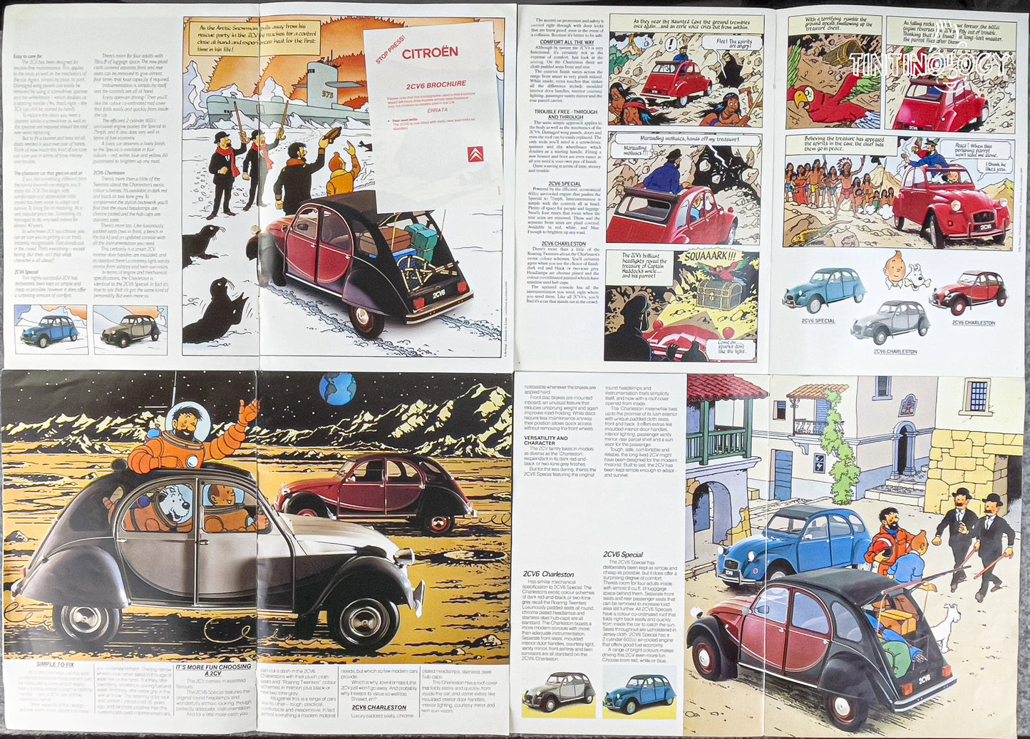 Rare 1980's Citroen Tintin Car Brochures Vols 1-4 Adventures of 2CV6 FULL SET Herge