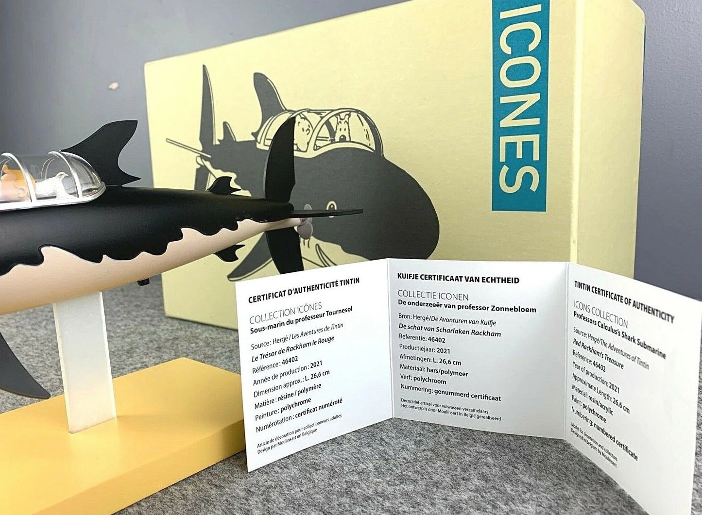 Statuette Moulinsart 46402 Shark Submarine "Les Icones" 2021 Tintin 26cm Resin Model