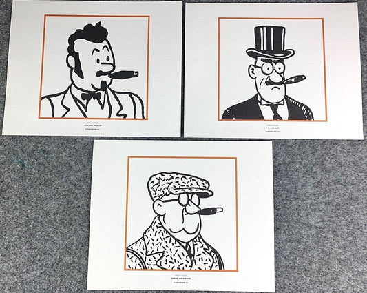 Moulinsart Tintin L'oreille Cassee x3 B&W Fringe Character Prints 24x20cm Herge ex-libris