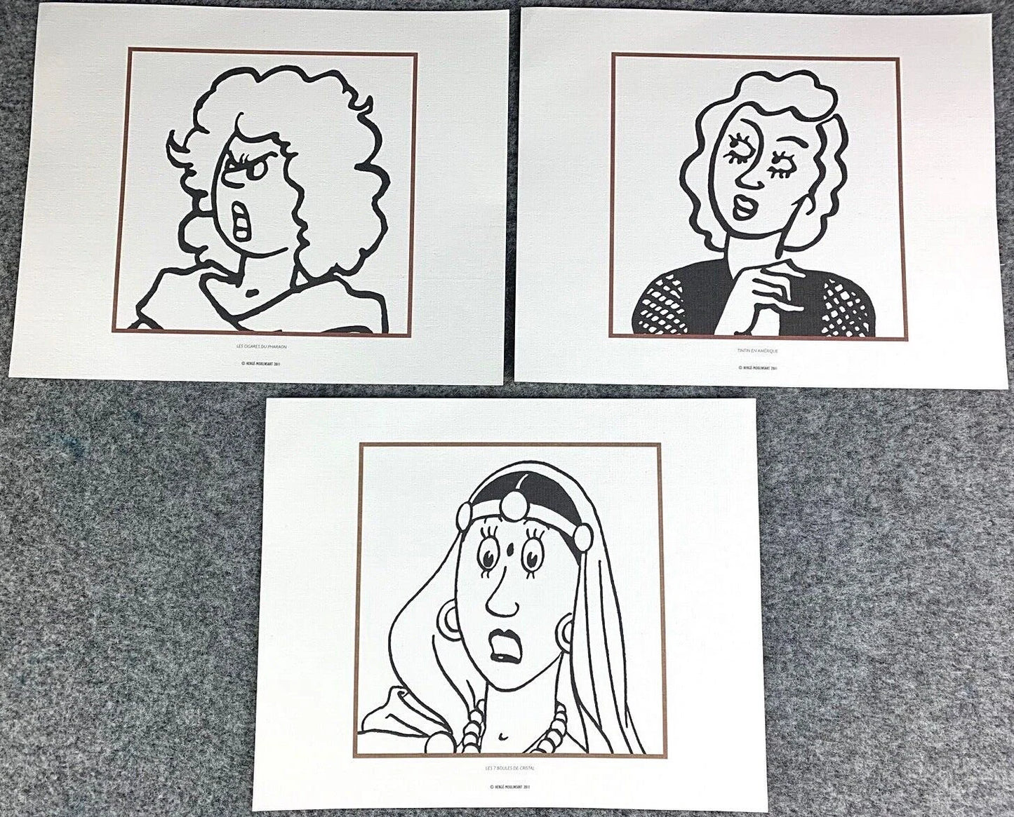 Moulinsart Tintin Les Cigares Du Pharaon x3 B&W Fringe Character Prints 24x20cm Herge ex-libris
