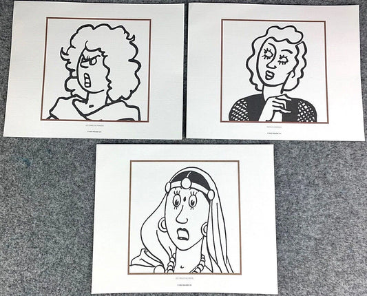 Moulinsart Tintin Les Cigares Du Pharaon x3 B&W Fringe Character Prints 24x20cm Herge ex-libris