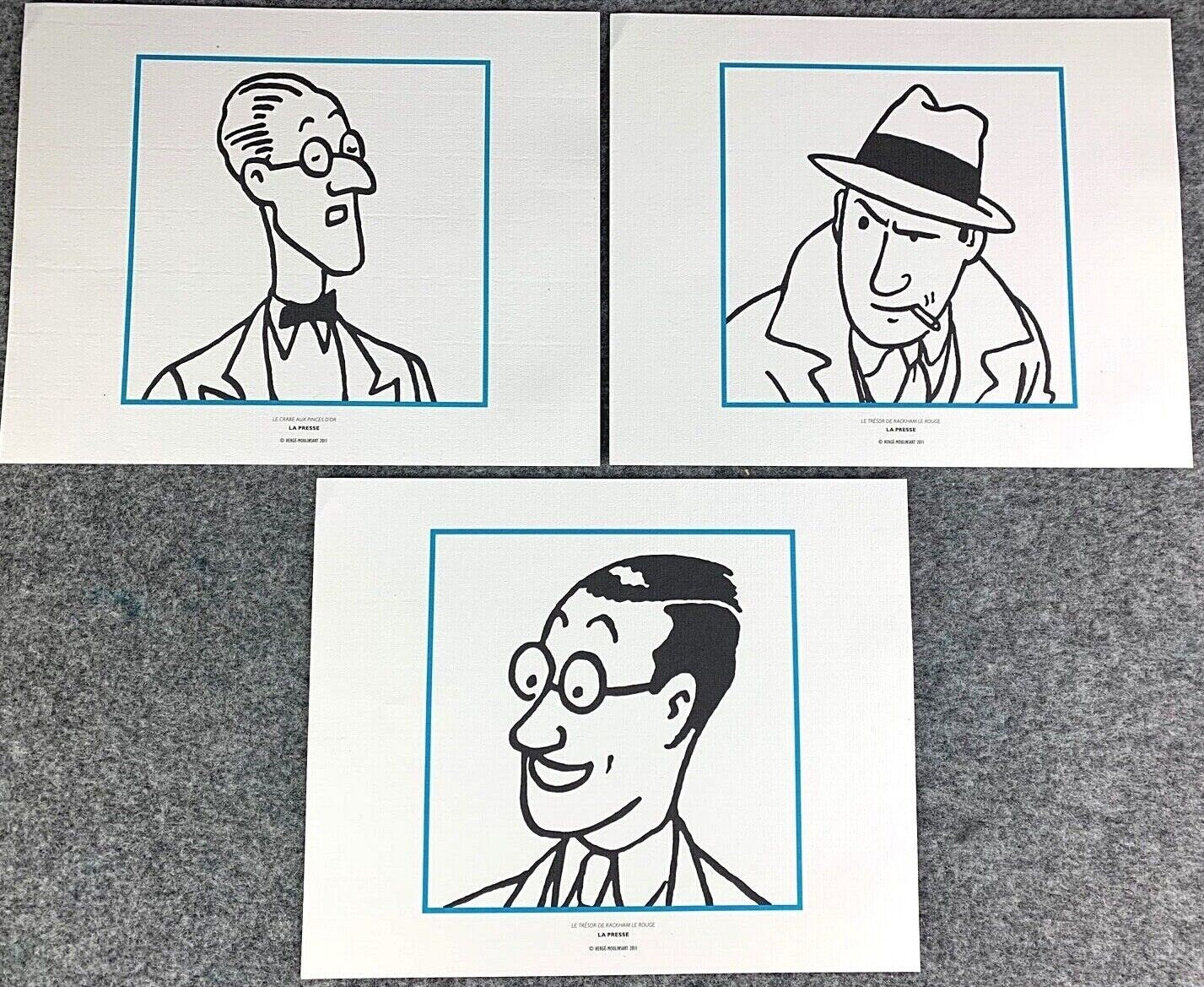 Moulinsart Tintin Le Crabe Aux Pinces D'or x3 B&W Fringe Character Prints 24x20cm Herge ex-libris