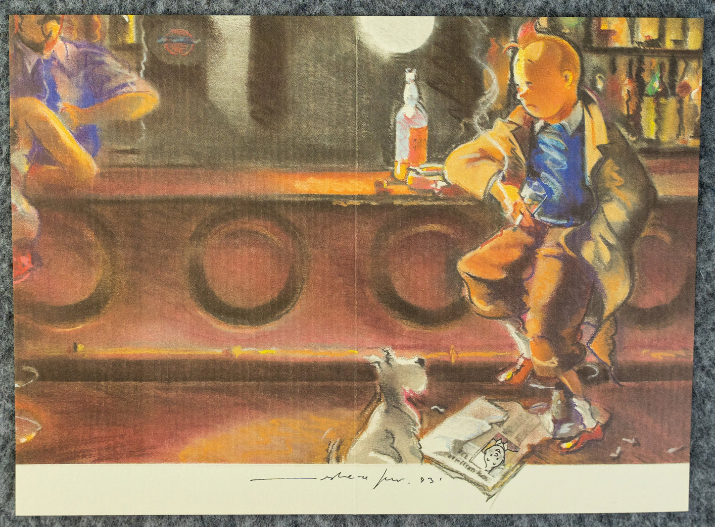 Artistic Tintin & Snowy at Bar Scene Card 1000 Editions by F. Miro