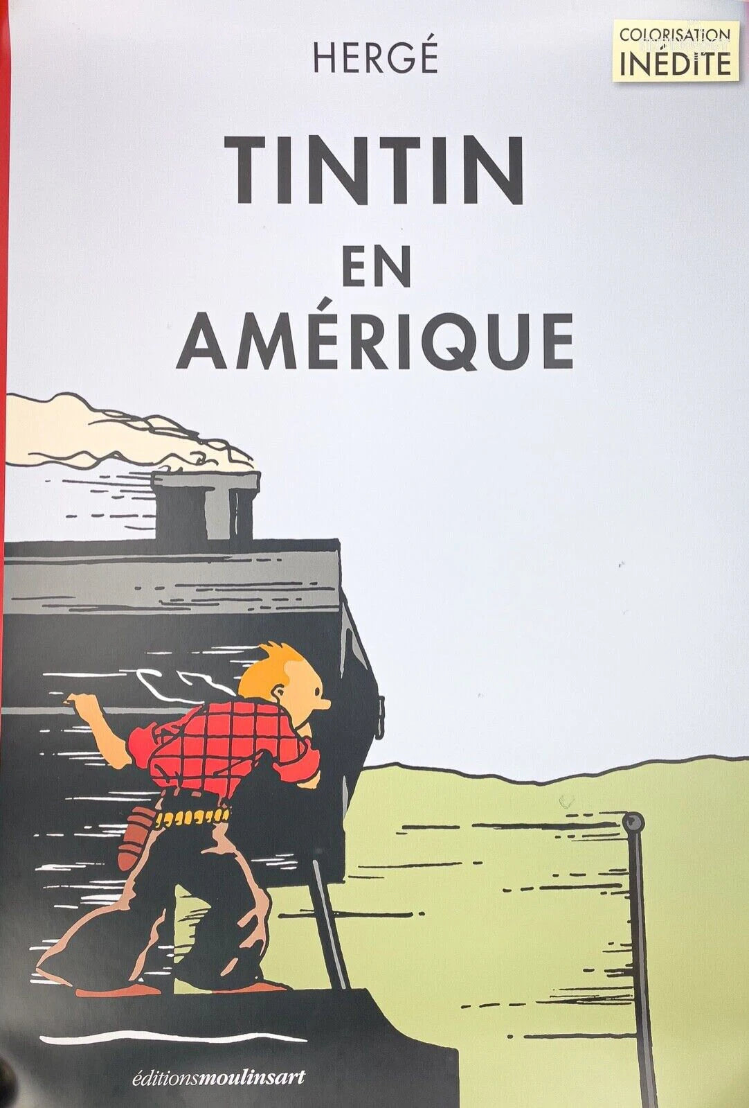 Rare Ltd Moulinsart Poster: Tintin En Amerique Colour - Train ride Herge 50x70cm