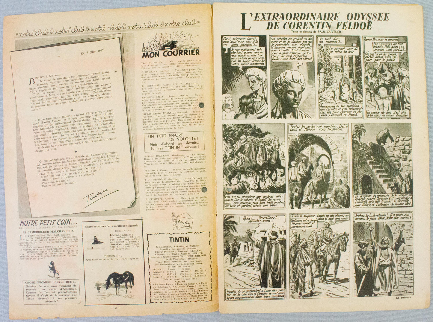 JOURNAL TINTIN Issue 23 1947: Herge Cover Edition Originale Vintage Comic EO