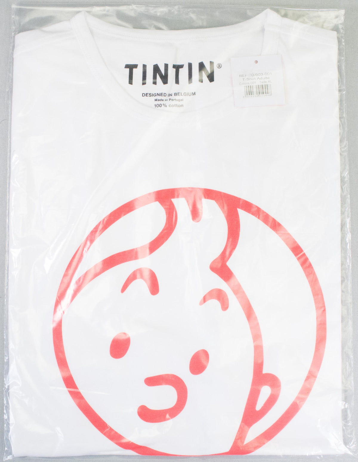 Moulinsart Tintin Face Adult T-Shirt: White/Red Cotton T Shirt S - 2X ML Hergé