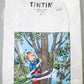 Moulinsart "Tintin Climbing Tree" Adults T-Shirt: White Cotton T Shirt - ML Hergé