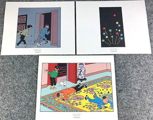 Moulinsart 3 Part Comic Strip Blue Lotus Blackout- 2011 Herge ex-libris