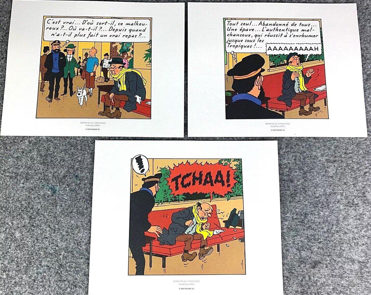 Moulinsart 3 Part Comic Strip Carriedas Sneeze - 2011 Herge ex-libris