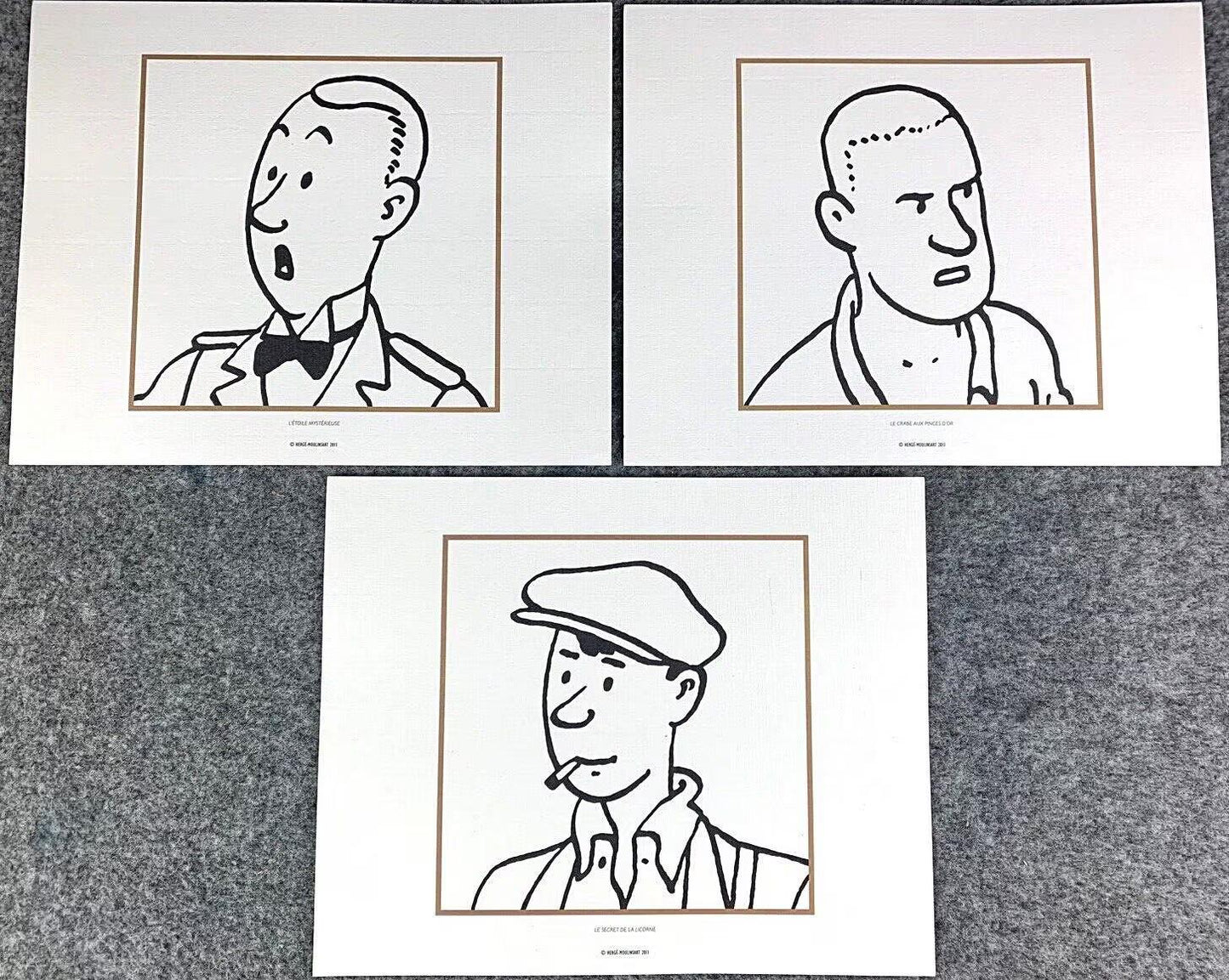 Moulinsart Tintin Le Crabe Aux Pinces D'or x3 B&W Fringe Character Prints 24x20cm Herge ex-libris