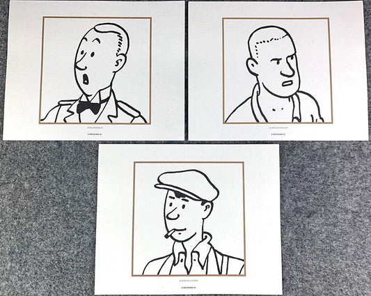 Moulinsart Tintin Le Crabe Aux Pinces D'or x3 B&W Fringe Character Prints 24x20cm Herge ex-libris