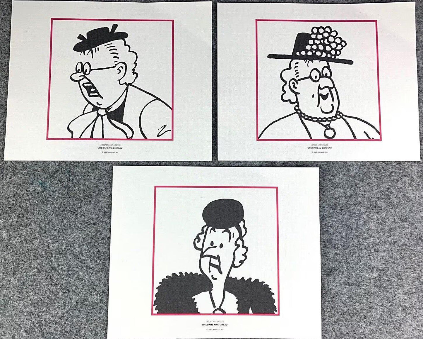 Moulinsart Tintin L'etoile Mysterieuse x3 B&W Fringe Character Prints 24x20cm Herge ex-libris