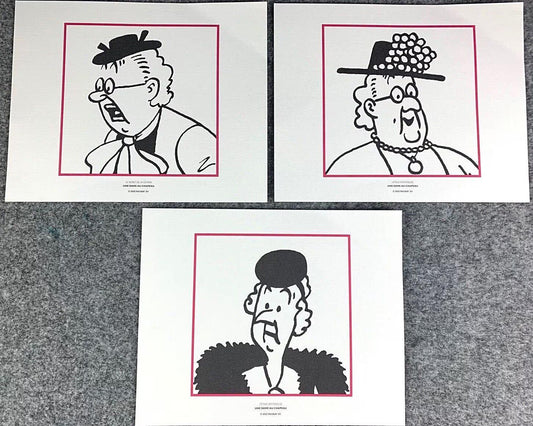 Moulinsart Tintin L'etoile Mysterieuse x3 B&W Fringe Character Prints 24x20cm Herge ex-libris