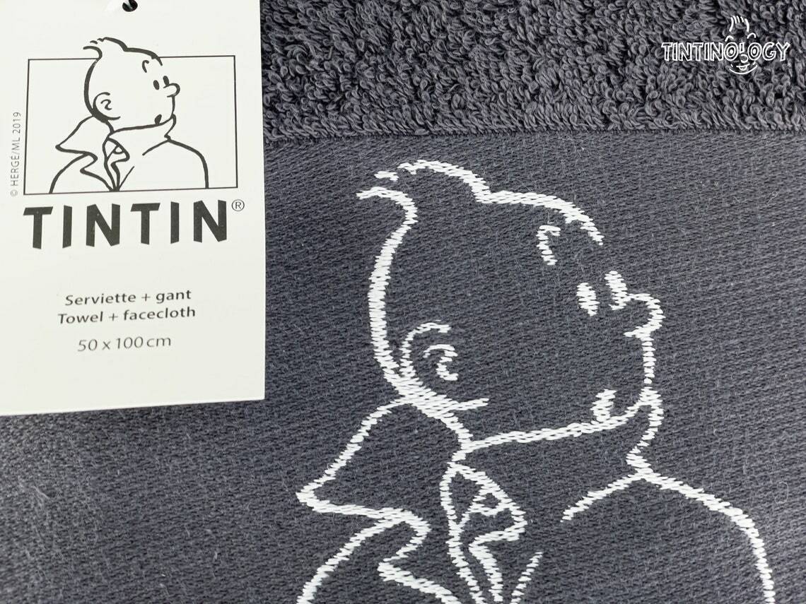 MOULINSART TINTIN 100x50cm TOWEL & WASH CLOTH/FLANNEL - Grey 100% Cotton +tags