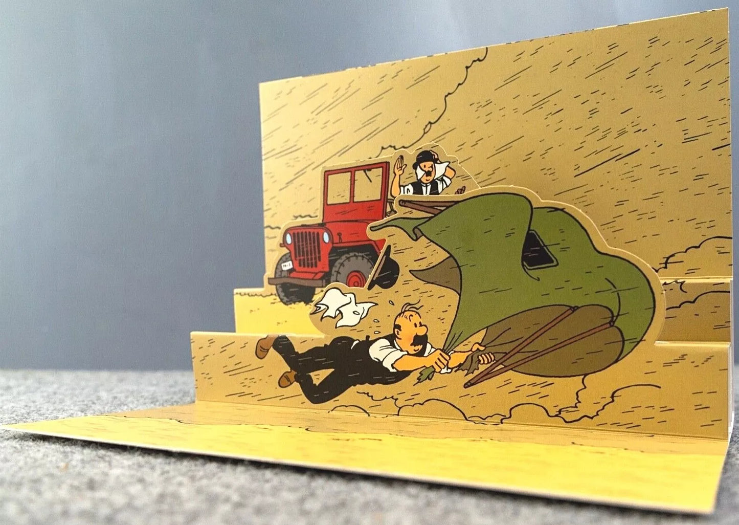 Tintin 3D Greeting Cards:  Thomsons Red Desert Jeep Pop-Up Card with Envelope 51012 Moulinsart Hergé