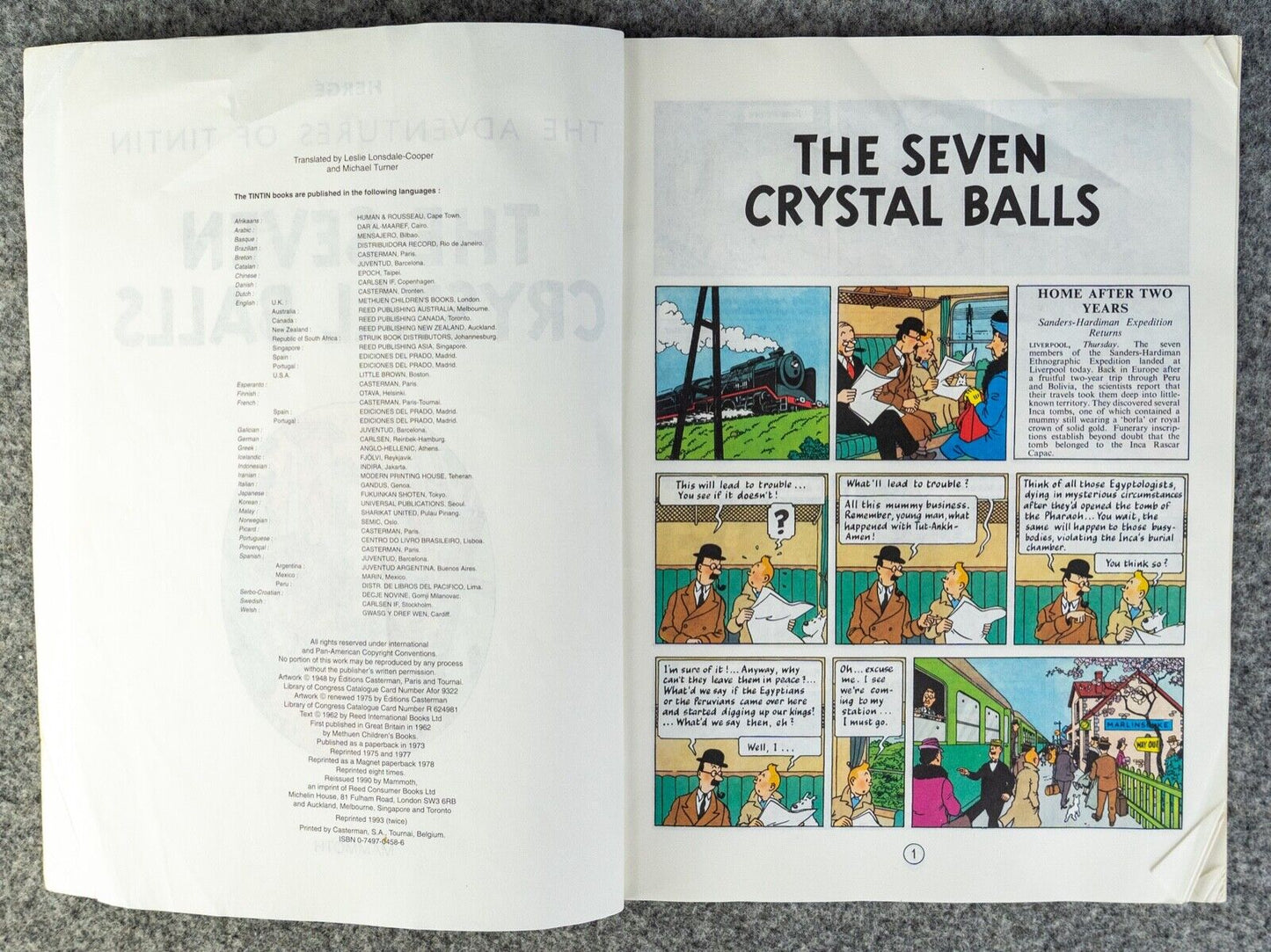 The Seven Crystal Balls - Tintin Mammoth UK Paperback Edition Book 1990s