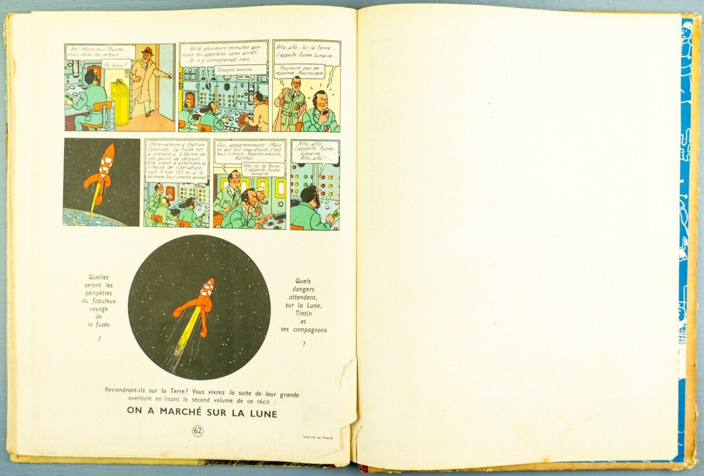 Objectif Lune Comic Book - Casterman 1953 French Hardback 1st Edition Herge
